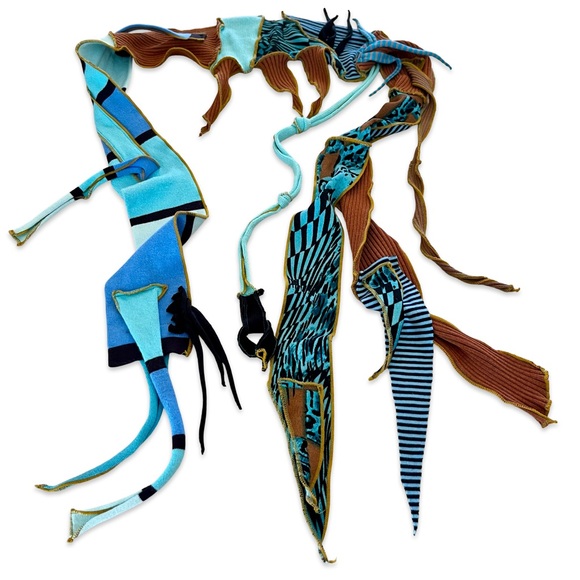 Handmade Cotton Art Scarf in Brown and Blues - Picture 4 of 10